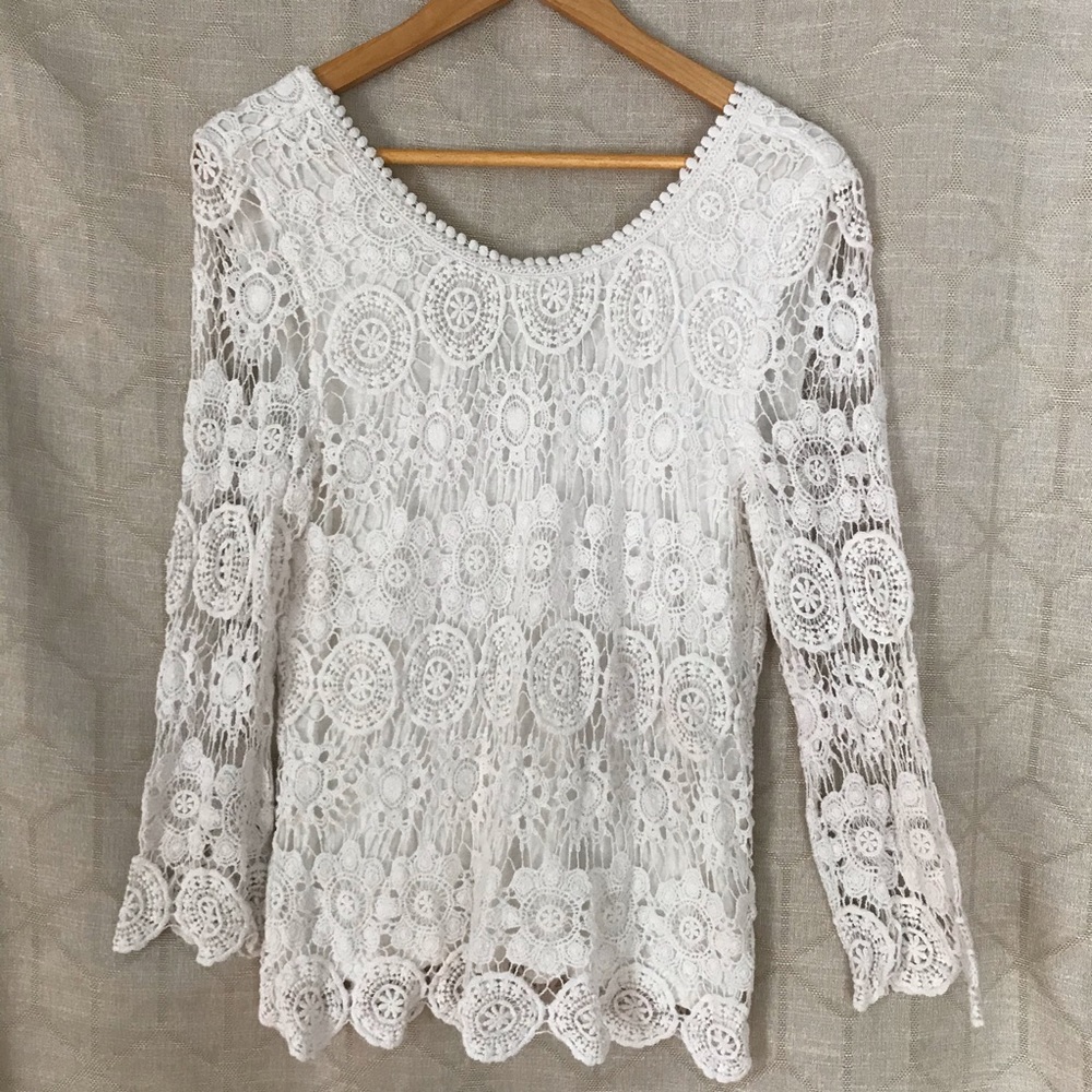 Anthropologie Solitaire White Lace Crochet Top